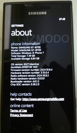 Gercht: Samsung GT-I8700 mit Windows Phone 7