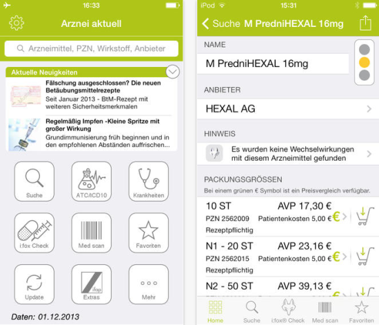 Arznei aktuell App: Medikamente-Datenbank fr iPhone und Android