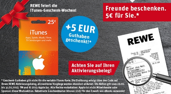 iTunes Karten: 5.- Euro Rabatt-Aktion bei REWE