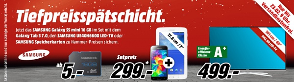 Media Markt Tiefpreissptschicht: Galaxy S5 Mini Smartphone inkl. Tablet fr 299
