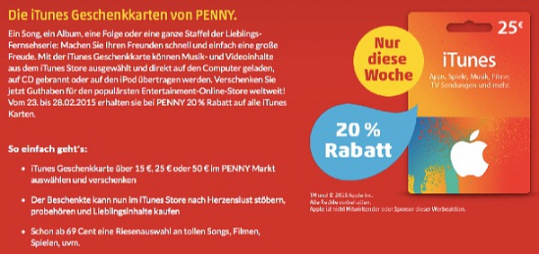 iTunes Karten gnstiger: Ab heute 20% bei Penny sparen