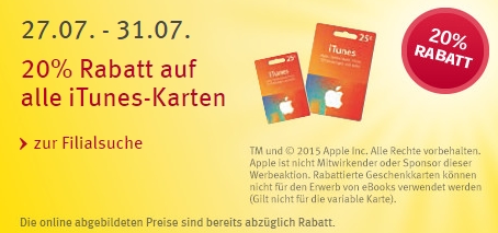 Rossmann: iTunes-Karten Rabatt Aktion bis zum 31.07 [20% sparen]
