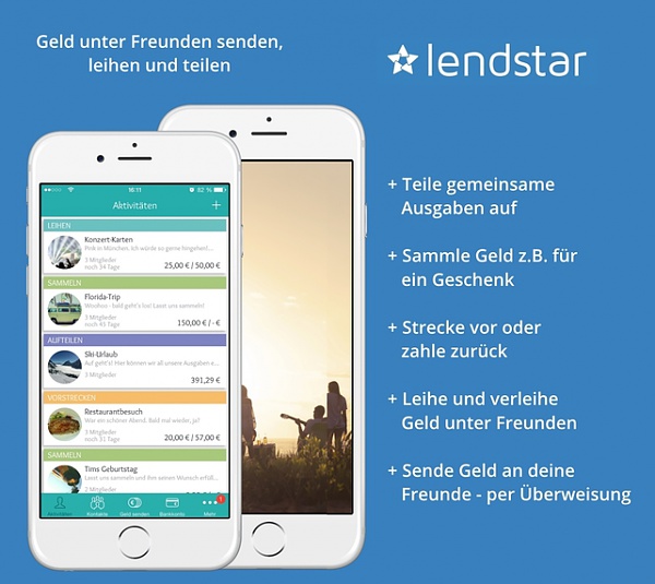 Lendstar App: Ganz einfach und kostenlos Geld senden, leihen und teilen